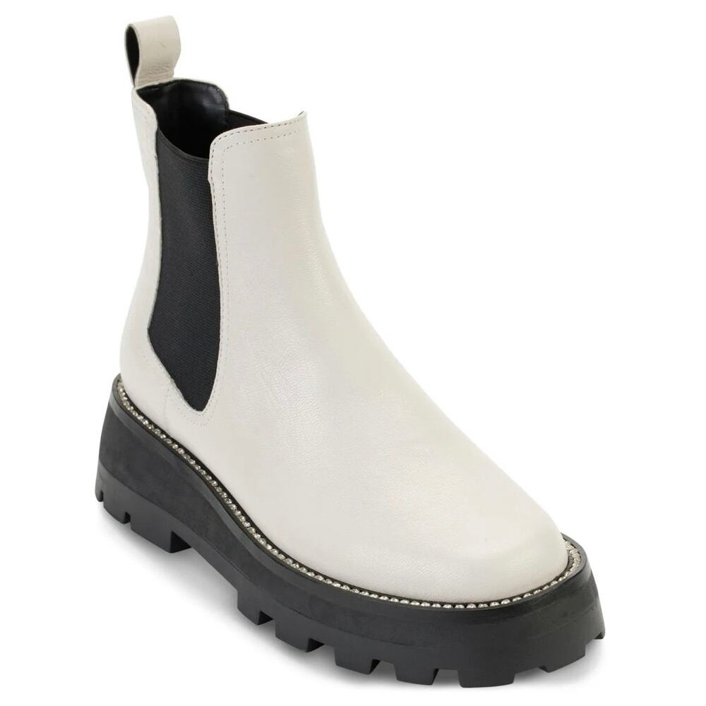 NEW Karl Lagerfeld | Mayde Ivory Leather Rhinestone Trim Chelsea Boots 8.5